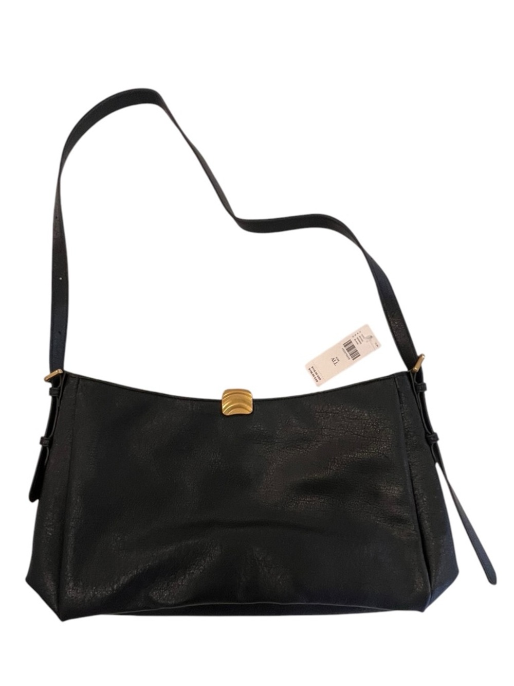Anthropologie Black Leather Hobo Shoulder Bag Gold Hardware NWT - Picture 8 of 11